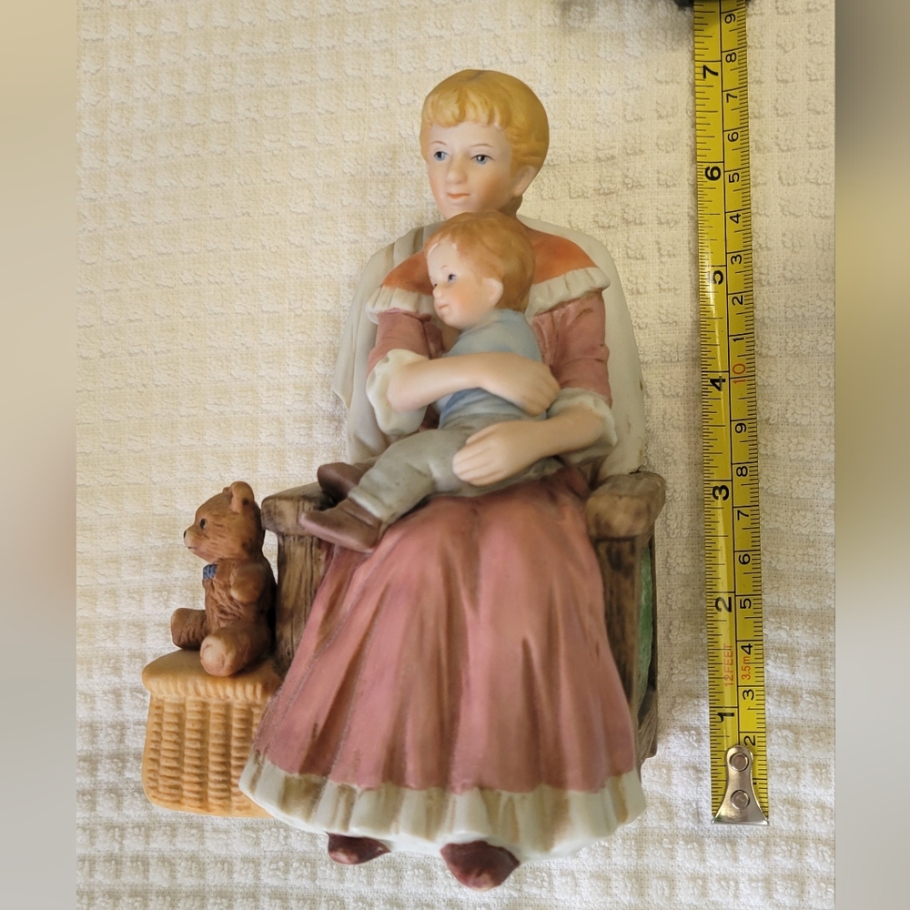 Charming Figurine with Basket and Teddy Bear